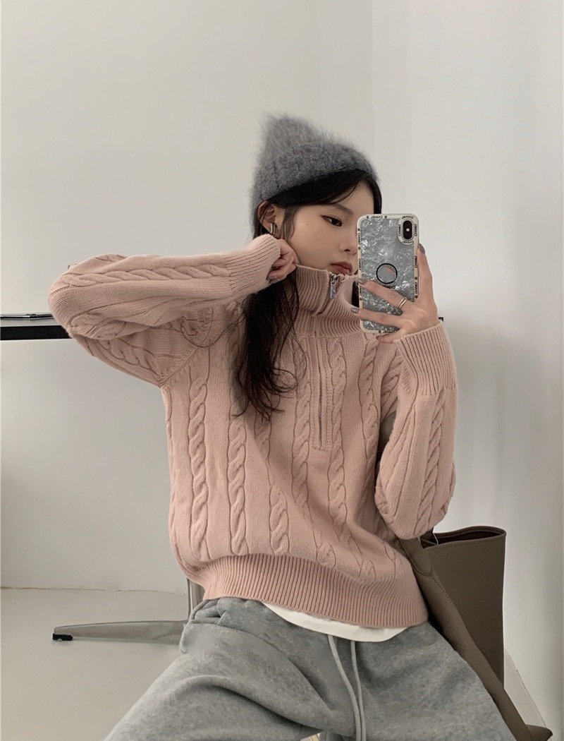 Half zip retro sweater Korean style thick coat for women