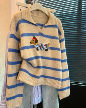 Lapel wool autumn and winter shirts mixed colors puppy sweater