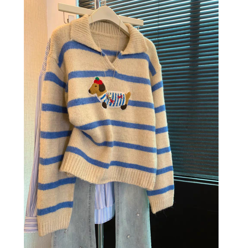 Lapel wool autumn and winter shirts mixed colors puppy sweater