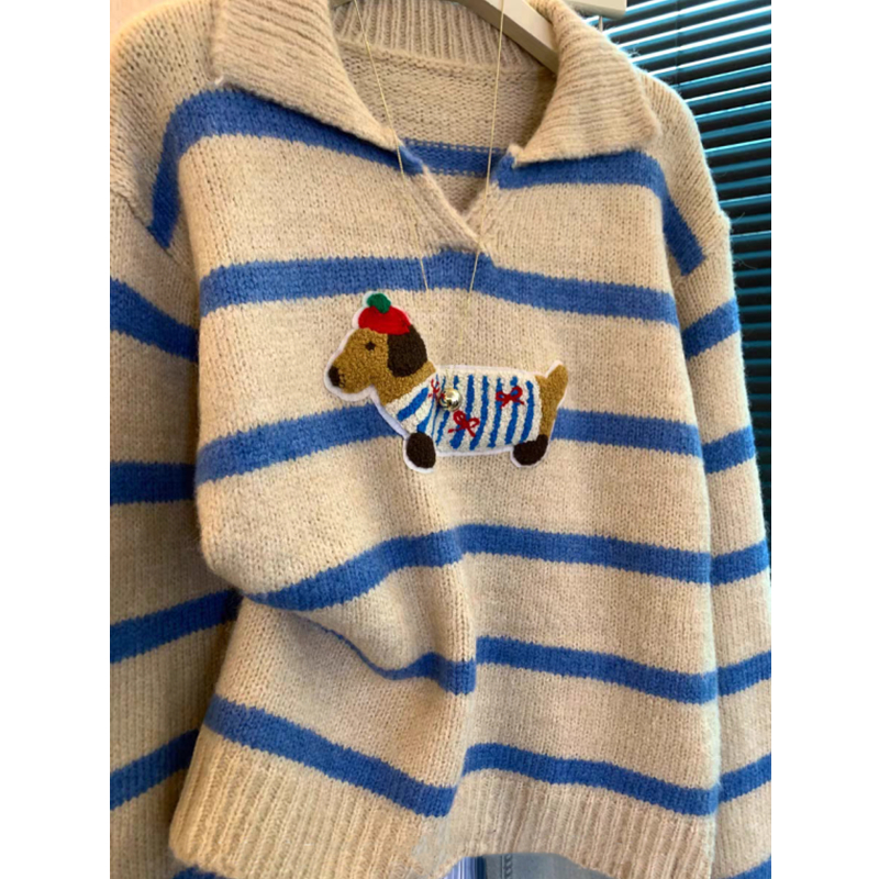 Lapel wool autumn and winter shirts mixed colors puppy sweater