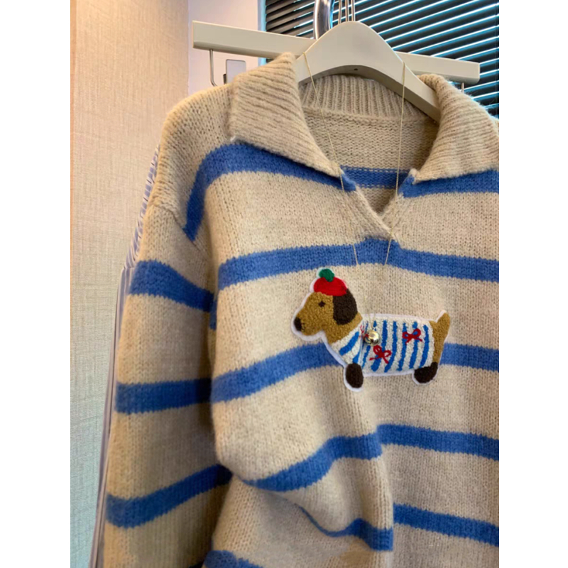 Lapel wool autumn and winter shirts mixed colors puppy sweater