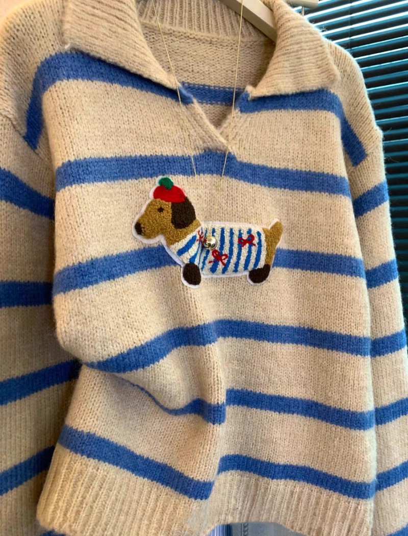 Lapel wool autumn and winter shirts mixed colors puppy sweater