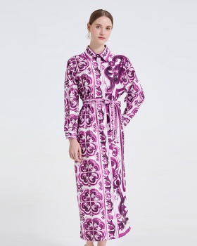 Slim retro pinched waist dress frenum lapel long dress