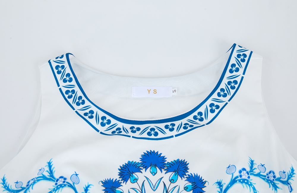 Flowers pinched waist dress printing long dress