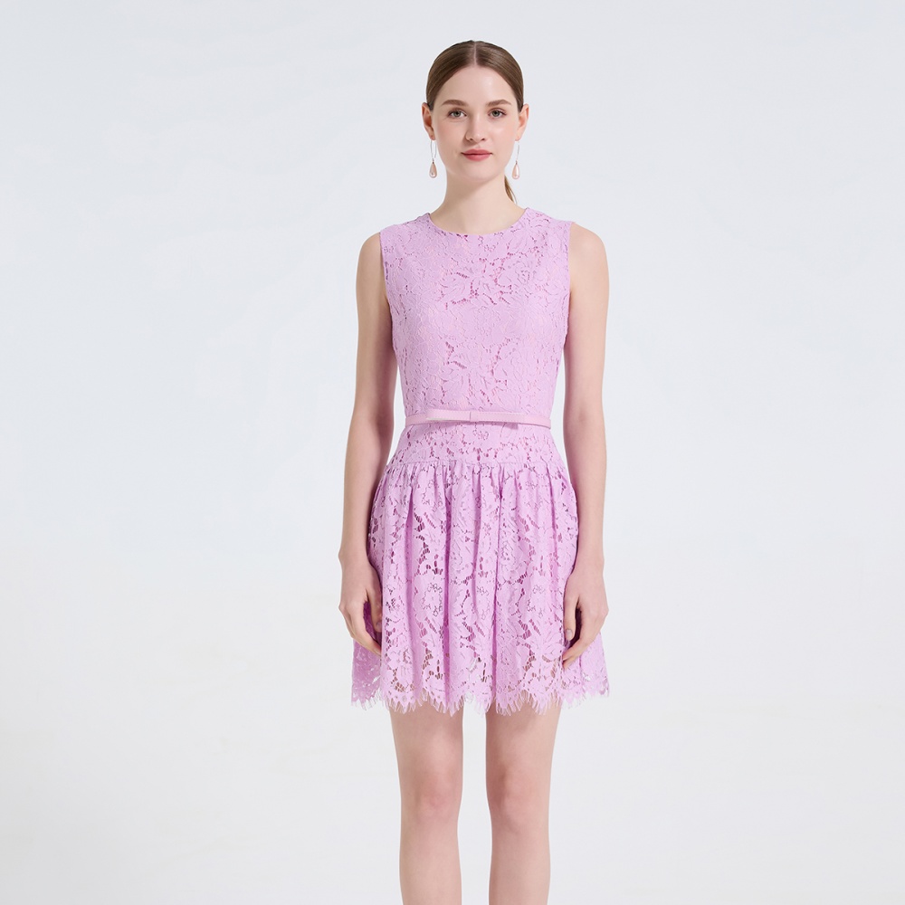 Elegant full lace formal dress flower stereoscopic dress