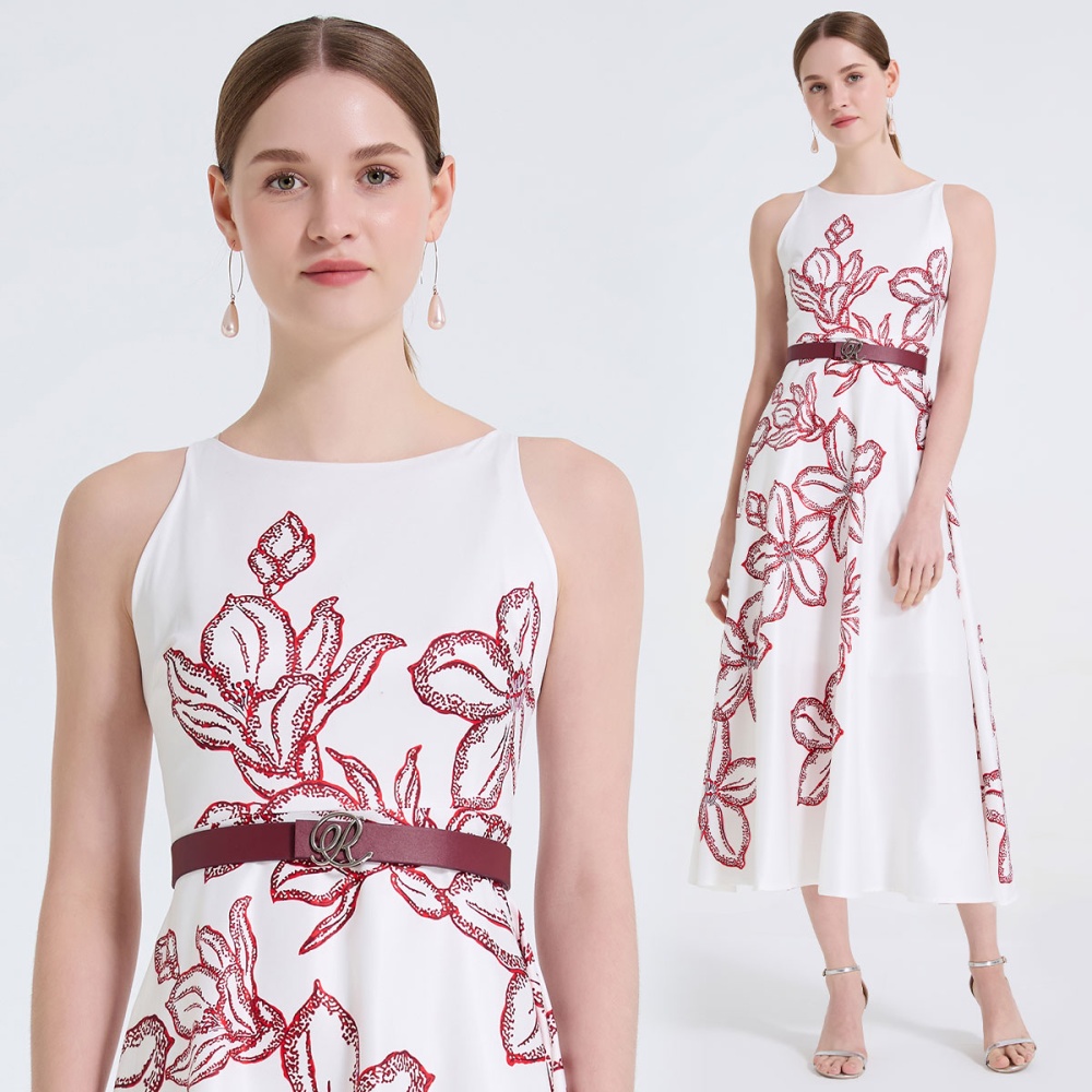 Refinement printing stereoscopic high waist dress