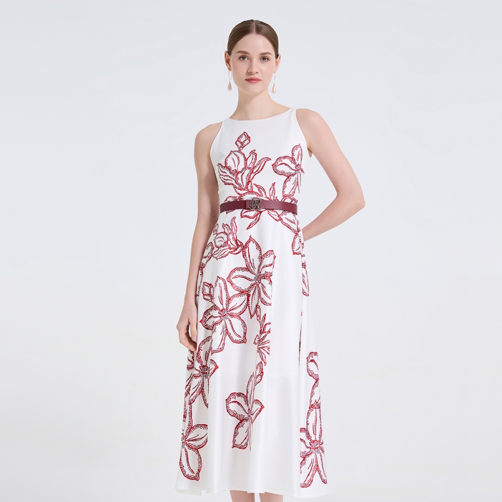 Refinement printing stereoscopic high waist dress