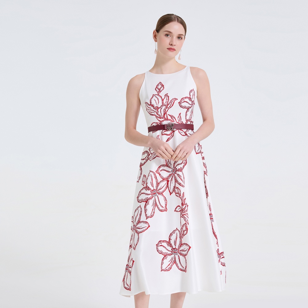 Refinement printing stereoscopic high waist dress