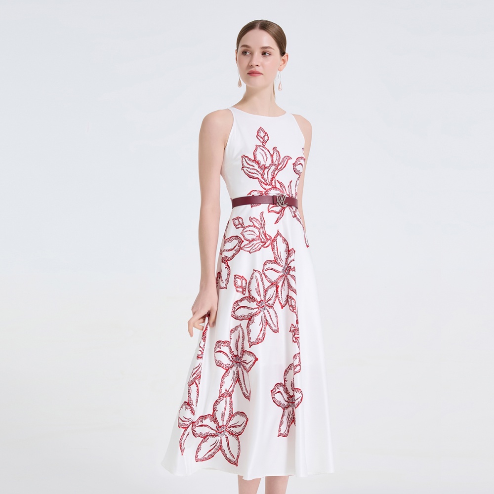 Refinement printing stereoscopic high waist dress