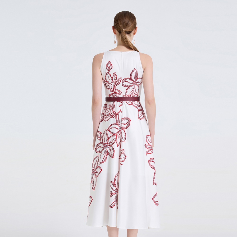 Refinement printing stereoscopic high waist dress