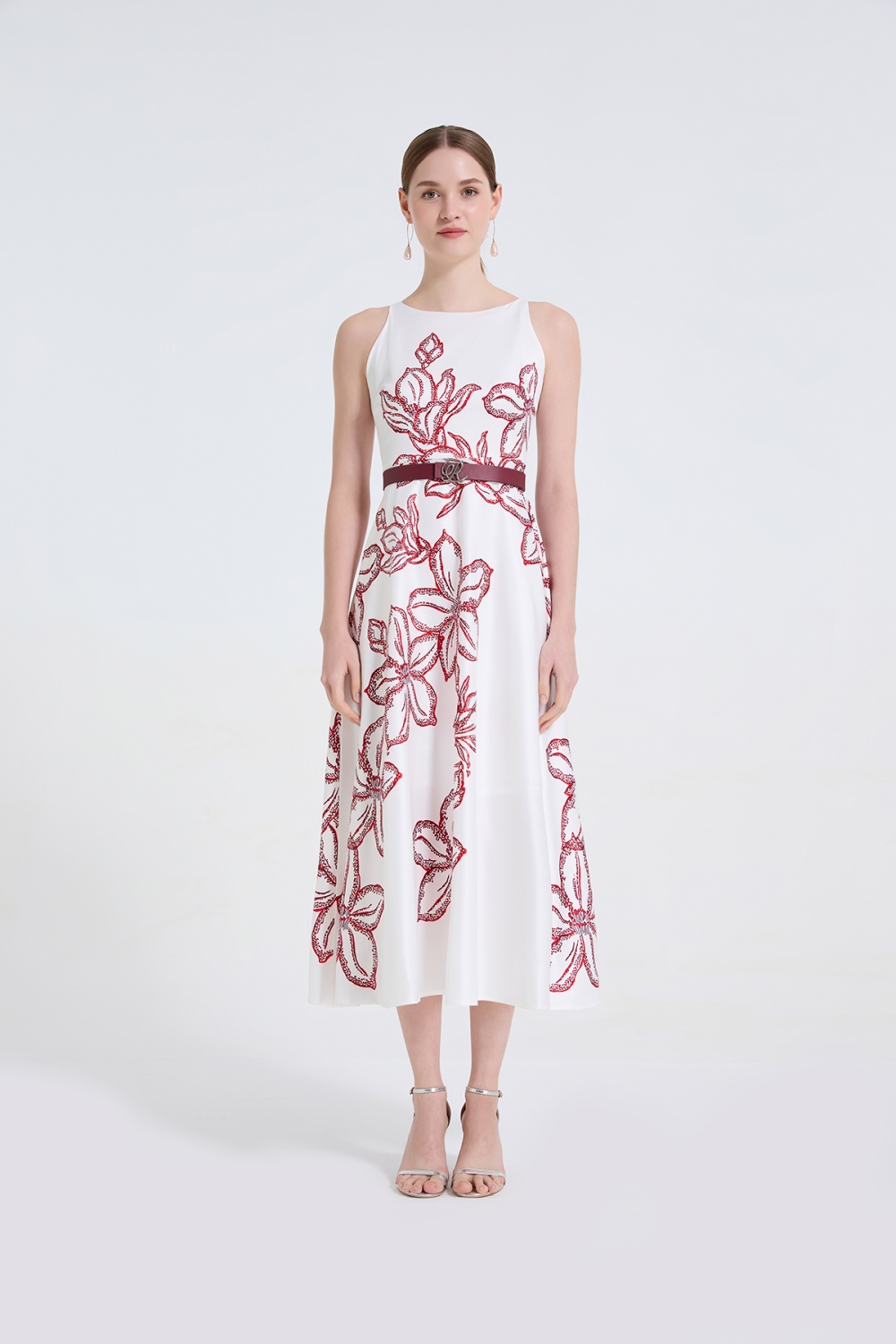 Refinement printing stereoscopic high waist dress