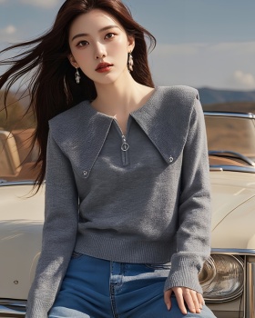 Navy collar all-match tops autumn and winter long sleeve sweater