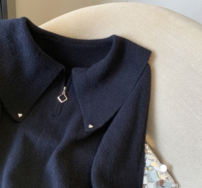 Navy collar all-match tops autumn and winter long sleeve sweater