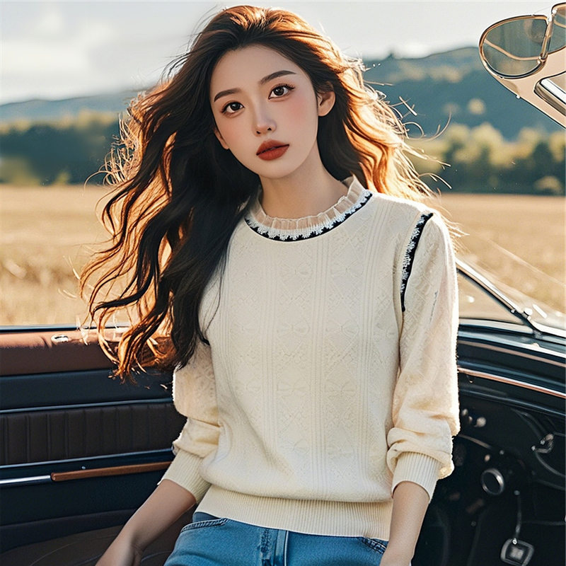 Splice sweet autumn wood ear sweater for women