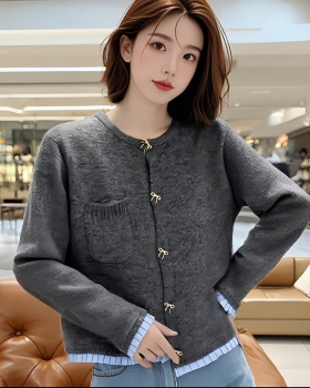 Knitted chanelstyle splice stereoscopic cardigan
