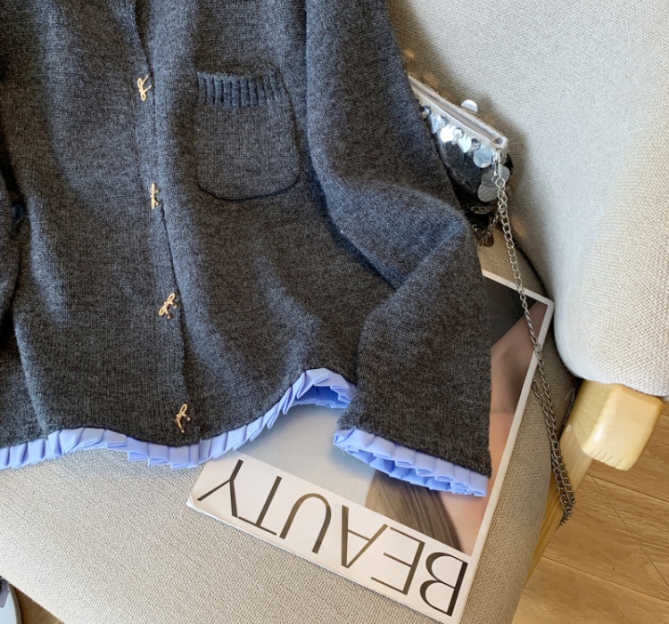 Knitted chanelstyle splice stereoscopic cardigan