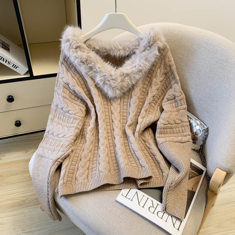 All-match niche sweater fur collar fashion tops for women