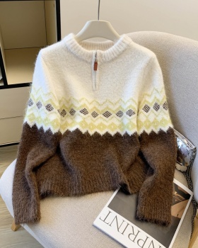 Mixed colors Korean style sweater lazy half zip tops for women