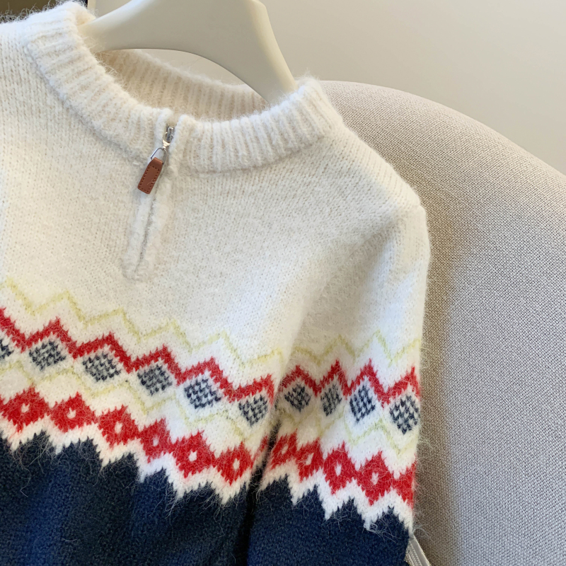 Mixed colors Korean style sweater lazy half zip tops for women