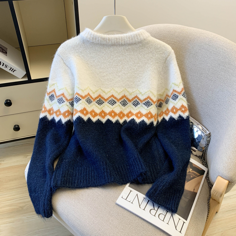 Mixed colors Korean style sweater lazy half zip tops for women