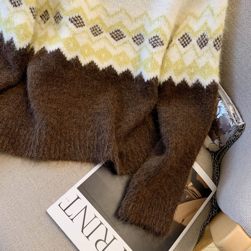 Mixed colors Korean style sweater lazy half zip tops for women