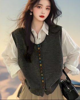 Knitted rainbow vest retro waistcoat for women