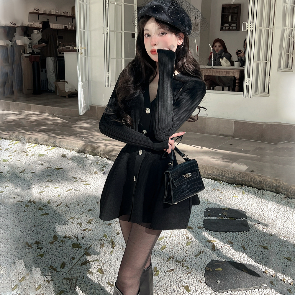 Black knitted T-back chanelstyle dress for women