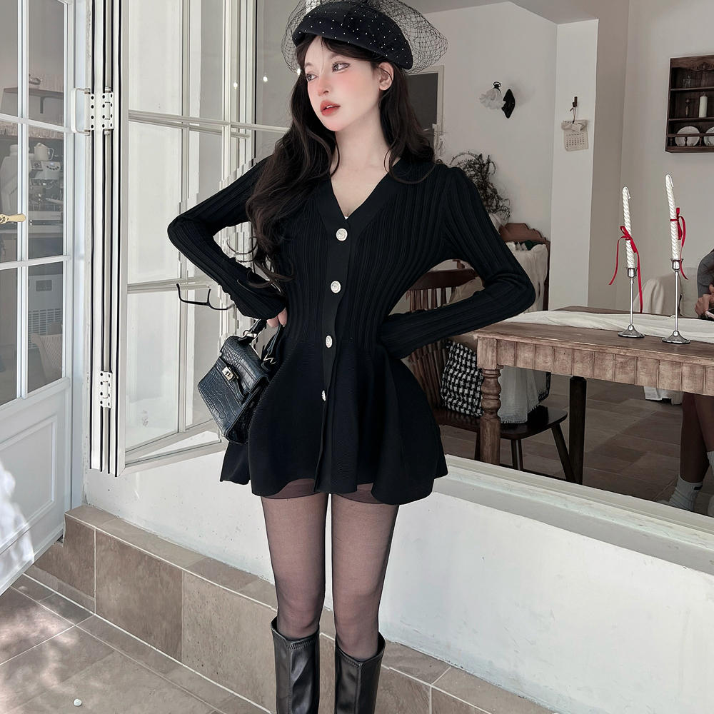 Black knitted T-back chanelstyle dress for women