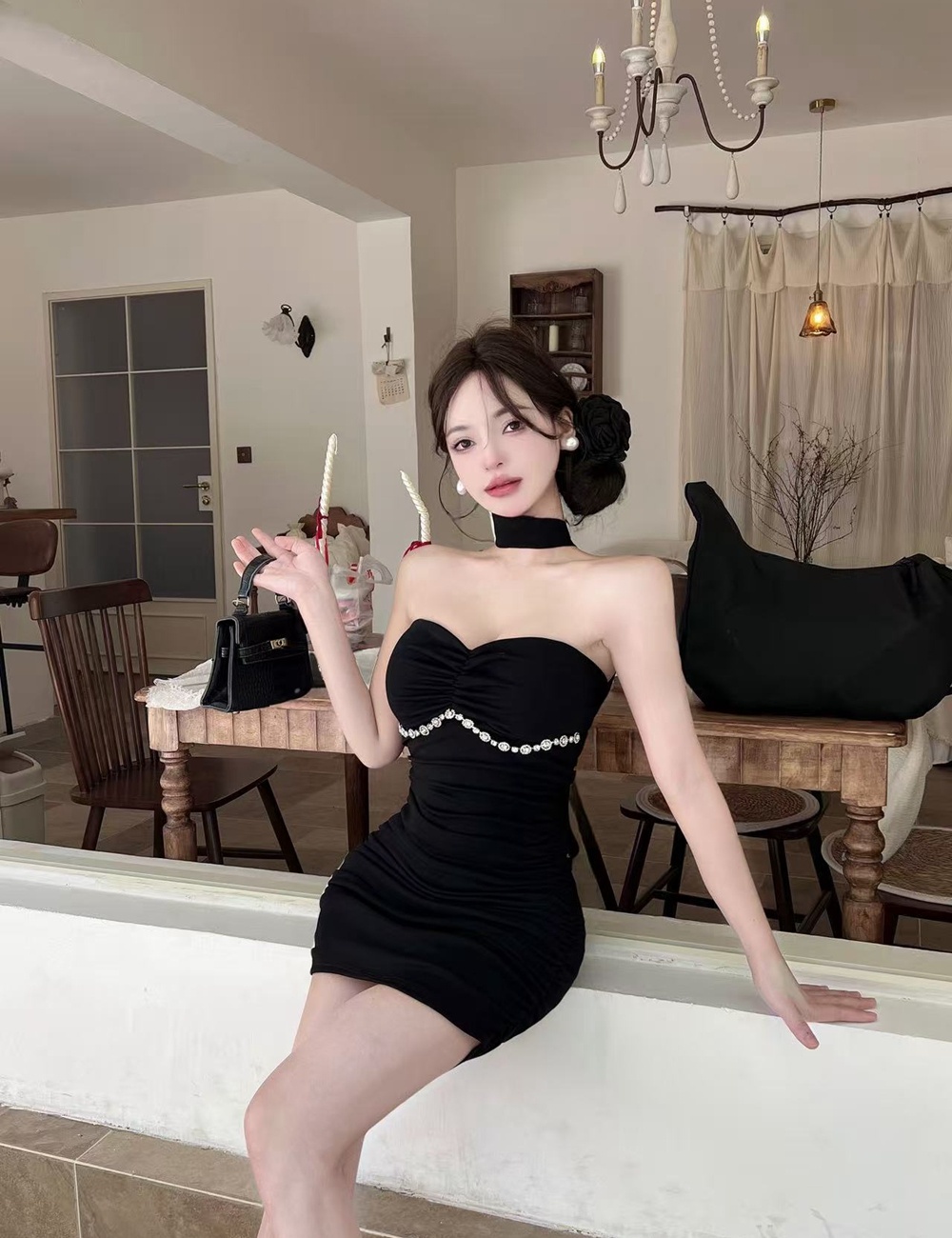 Pinched waist summer T-back wrapped chest dress for women