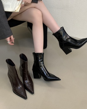 Plus velvet winter boots high-heeled thick half Boots for women