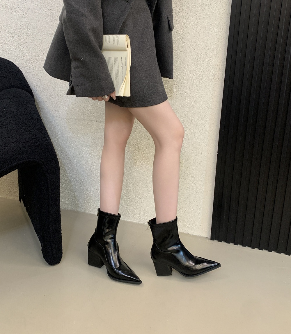 Plus velvet winter boots high-heeled thick half Boots for women