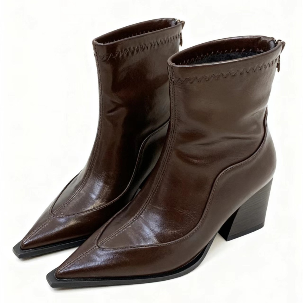 Plus velvet winter boots high-heeled thick half Boots for women
