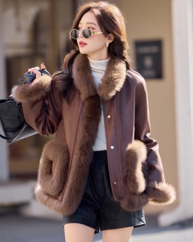 Winter thermal fur coat temperament down coat for women