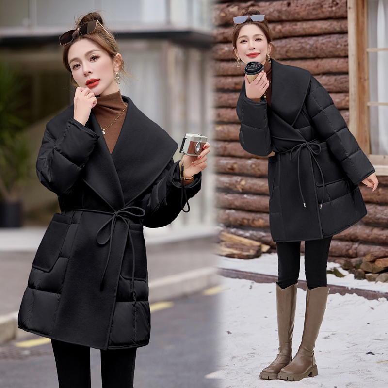 Large lapel duck down frenum winter splice down coat