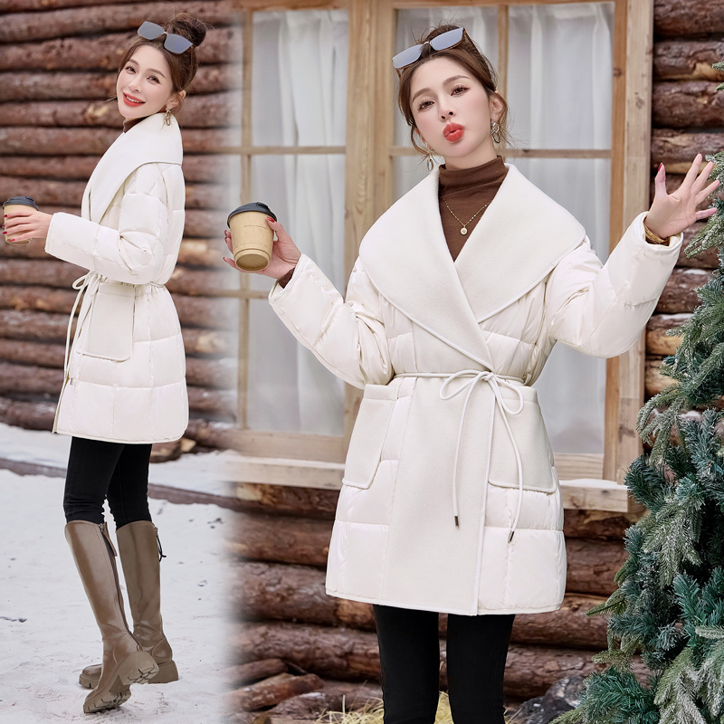 Large lapel duck down frenum winter splice down coat