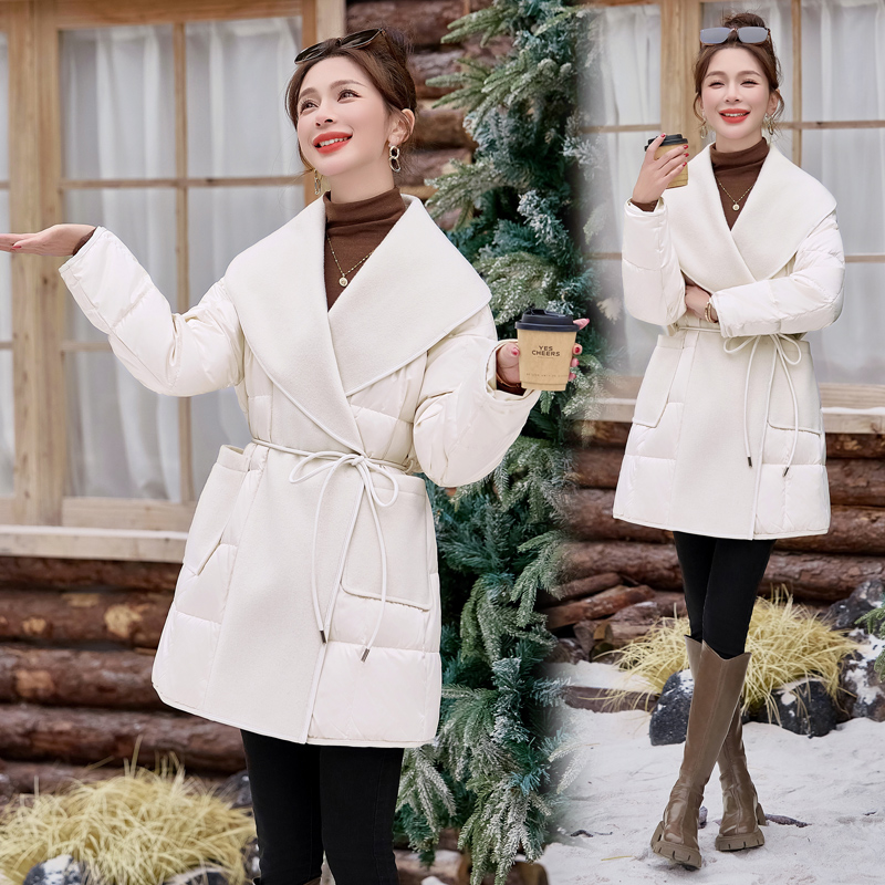 Large lapel duck down frenum winter splice down coat