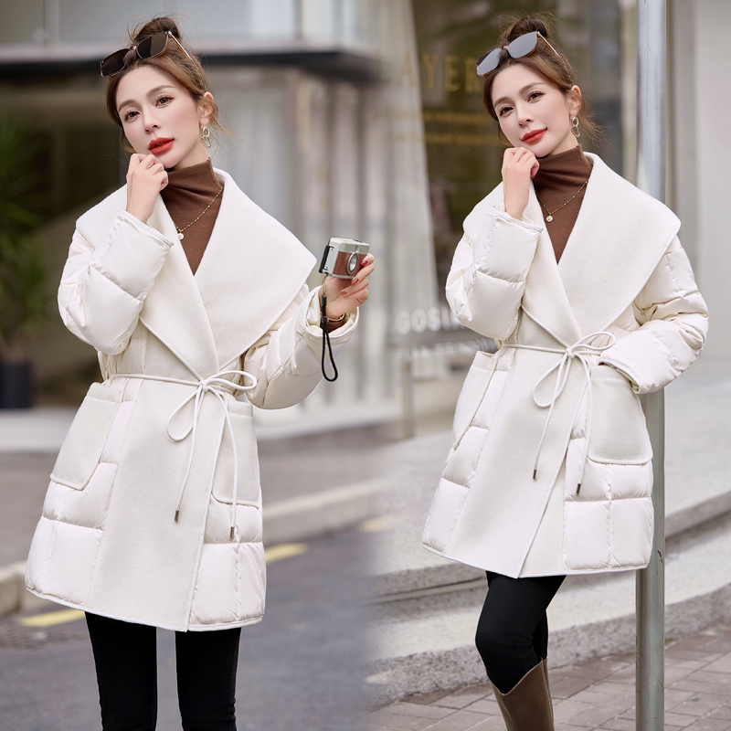 Large lapel duck down frenum winter splice down coat