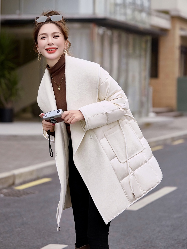 Large lapel duck down frenum winter splice down coat
