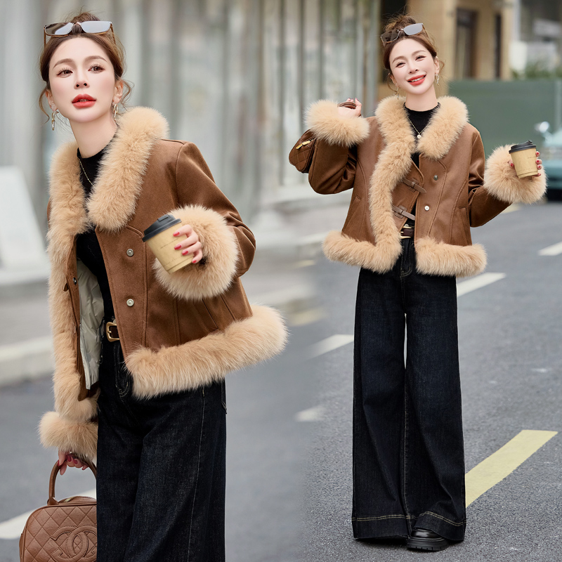 Duck down winter splice down coat suede fox fur fur coat