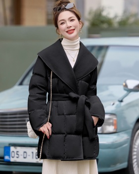 Splice temperament woolen coat winter two-sided down coat