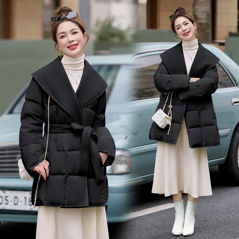 Splice temperament woolen coat winter two-sided down coat