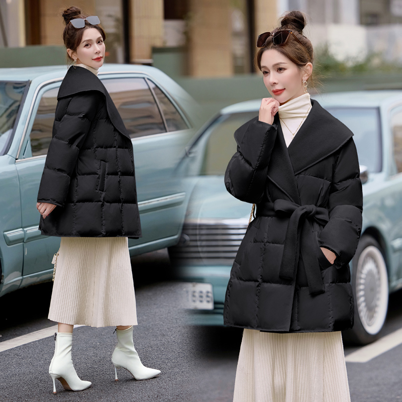 Splice temperament woolen coat winter two-sided down coat