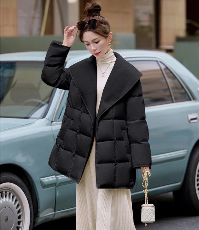 Splice temperament woolen coat winter two-sided down coat