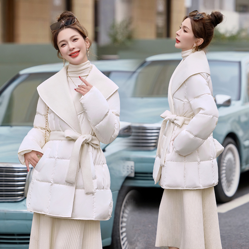 Splice temperament woolen coat winter two-sided down coat