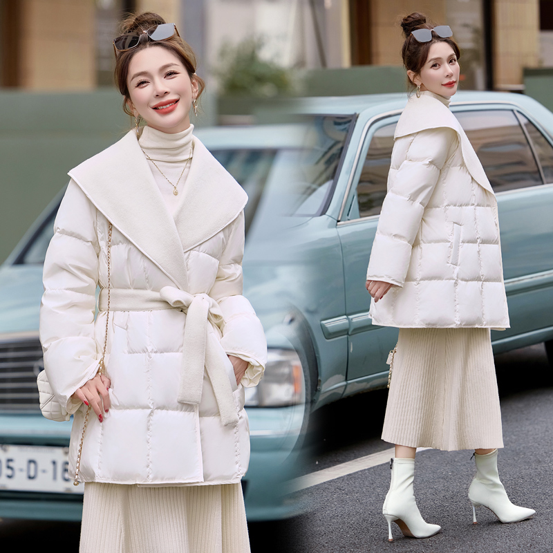 Splice temperament woolen coat winter two-sided down coat