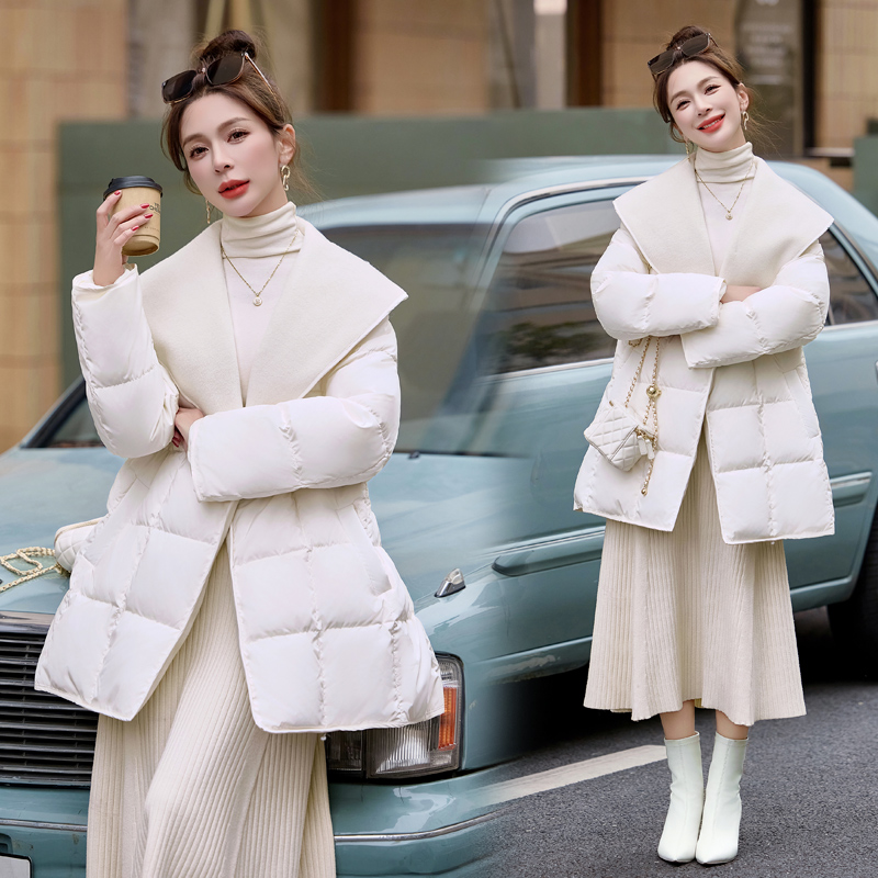 Splice temperament woolen coat winter two-sided down coat