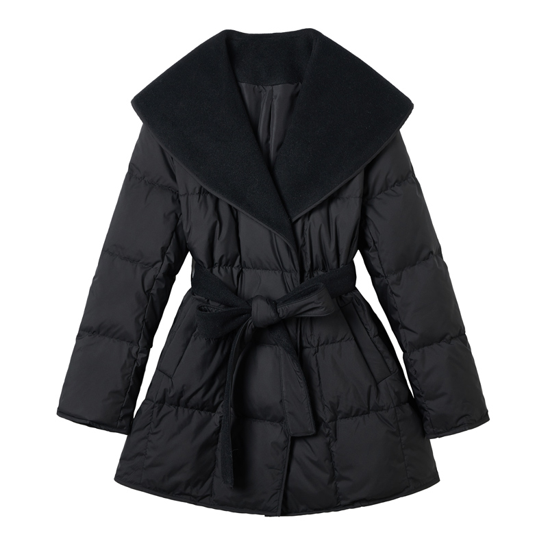 Splice temperament woolen coat winter two-sided down coat