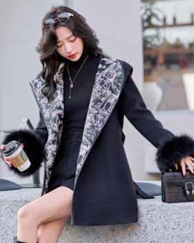 Pinched waist down coat unique woolen coat for women
