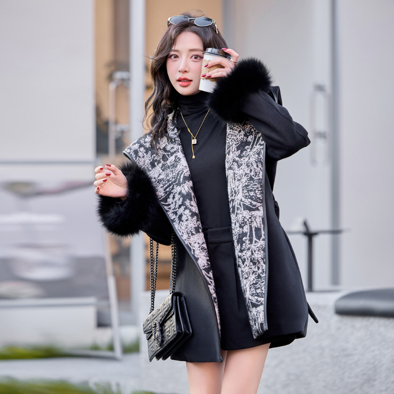 Pinched waist down coat unique woolen coat for women