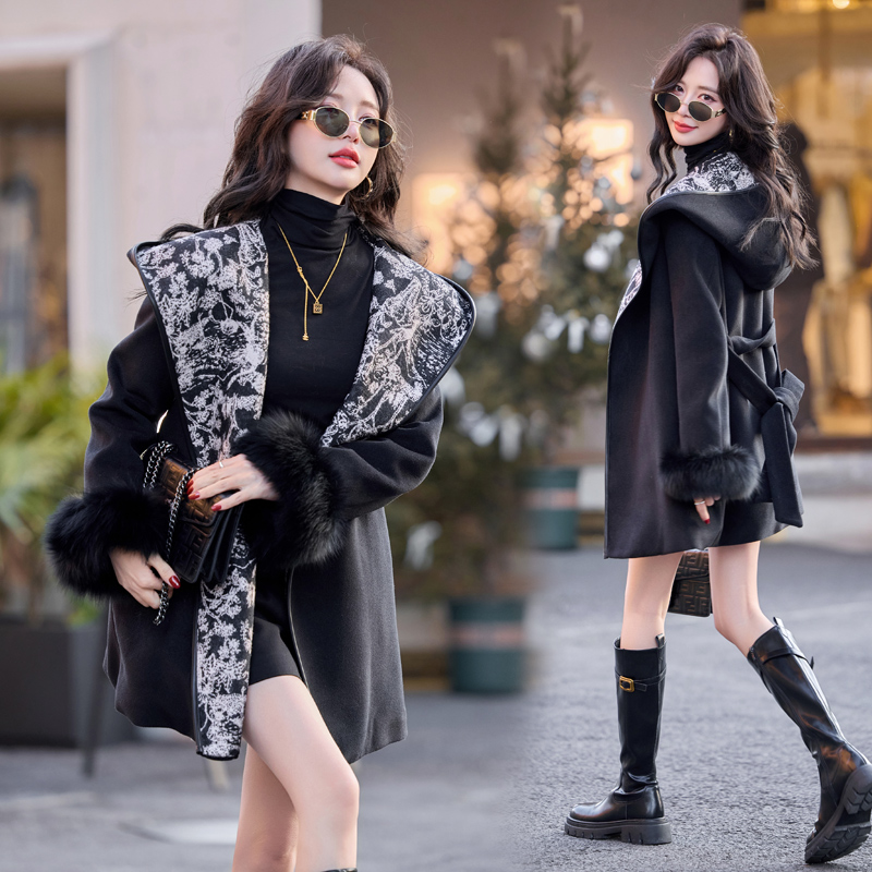 Pinched waist down coat unique woolen coat for women